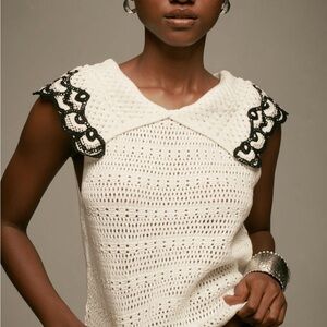 NWT By Anthropologie collared Black White Crochet knit sweater tank large